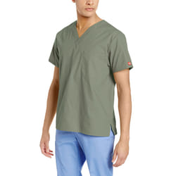 Dickies Mens Signature V-Neck Scrubs Shirt, Olive, Medium