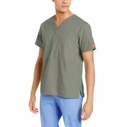 Dickies Mens Signature V-Neck Scrubs Shirt Olive Small