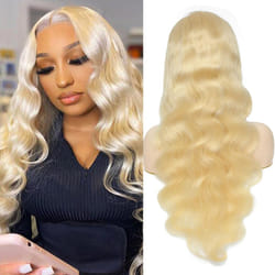 613 Body Wave Lace Front Wig Human Hair 10a Brazilian 13x4 Blonde Lace Frontal Wigs 150% Density Pre Plucked Bleached Knots with Baby Hair 28 inch