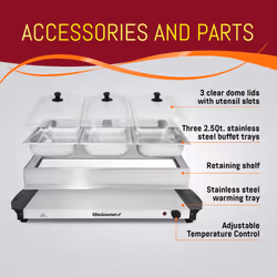 Elite Gourmet EWM6171 Triple 3 x 25 Qt Trays  Buffet Server  Food Warmer Temperature Control  Clear Slotted Lids  Perfect fo