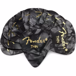 Fender Premium Celluloid Guitar Picks 351 Shape Black Moto Thin 12-Pack