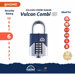 Squire Heavy Duty Padlock (Vulcan Combi 60) - Toughest Open Shackle - 5 Wheel Vulcan Padlock - Steel Cast Alloy for Corrosion Resistance -