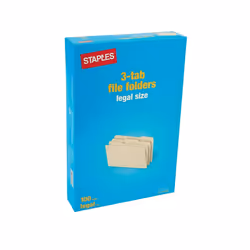 Staples Manila File Folders  Legal  3 Tab  Assorted Position  100/Box