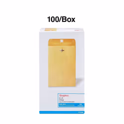 Staples 186999 Brown Kraft Clasp 6-Inch X 9-Inch Envelopes 100/Box
