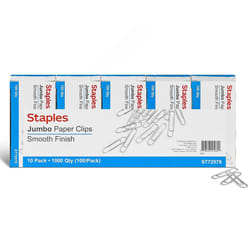 Staples 472506 Smooth Paper Clips Jumbo 100/Box 10 Boxes/Pack (A7026605/72578)