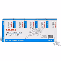 Staples 472514 Jumbo Paper Clips Nonskid 10/Pack with 100/Box (A7026606/72577)