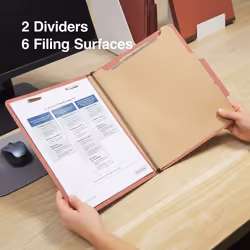 Staples 100% Recycled Classification Folders  Letter  2 Partitions  Red  20/box
