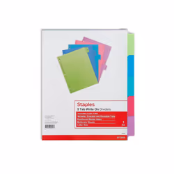 Staples 486272 Large Tabs Write & Erase Paper Dividers 5-Tab Multicolor