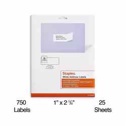 White Mailing Labels for Laser & Inkjet Printers  1"""" x 2-5/8""""  750/Box