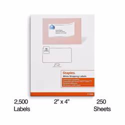 Staples 489565 Laser/Inkjet Shipping Labels 2-Inch x 4-Inch White 10 Labels/Sheet