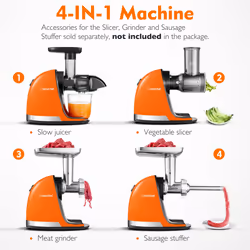 AMZCHEF Juicer Machines - Cold Press Slow Juicer - Masticating Juicer for Whole Fruits and Vegetables   with 2 Cups and Brush - Orange