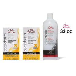 32oz) Wella Color Charm Haircolor 10GV Honey Blonde - 10GV + 10GV+Developer (Vol. 20