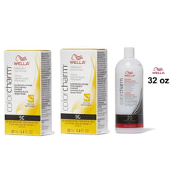 32oz) Wella Color Charm Haircolor 9G Soft Pure Golden Brown - 9G + 9G+Developer (Vol. 20