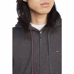 Tommy Hilfiger Mens Long Sleeve Fleece Zip Up Hoodie Sweatshirt  Charc