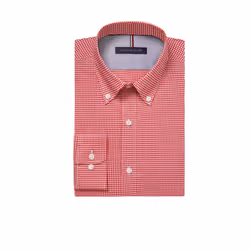 Tommy Hilfiger mens Slim Fit Non Iron Gingham Dress Shirt  Lava  16.5