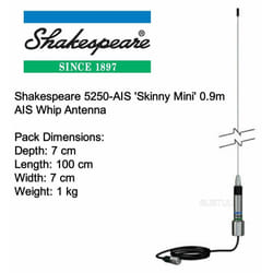 Shakespeare 5250-AIS 'Skinny Mini' 0.9m AIS Whip Antenna with 4.5m Cable & RG-58