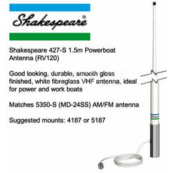 Shakespeare 427-S 1.5m Powerboat Antenna (RV120)?Durable & Smooth Gloss Finished