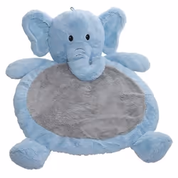 Mary Meyer Blue Elephant Baby Mat, Blue, Grey, Monochromatic, Plush, Plush, Round, Indoor