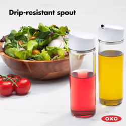 OXO Good Grips Precision Pour Glass Dispenser Set  2 Piece Oil & Vinegar Set  Clear  White