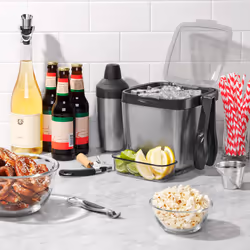 OXO Good Grips Double Wall Ice Bucket with Tongs and Garnish Tray Gray