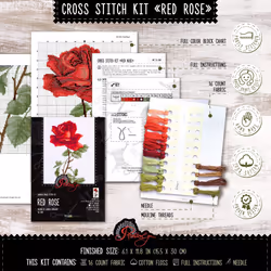 Povitrulya Red Rose  Counted Cross Stitch Kit for Adults with Flower Pattern | Hand Embroidery Kits for Mother's Day Gift