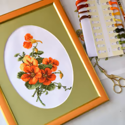Povitrulya Summer Flowers Cross Stitch Kit 'Nasturtium' - Floral DIY Embroidery Set for Adults with Paper Pattern and Prestor ...