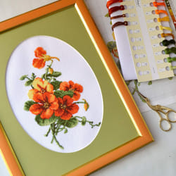 Povitrulya Summer Flowers Cross Stitch Kit 'Nasturtium' - Floral DIY Embroidery Set for Adults with Paper Pattern and Prestored Floss