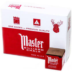 Master Billiard Pool Chalk  Pack of 12 Cubes  Brown  with Protective Box - Professional Billiards Chalk for Smooth  Even Coating on Cue Tip - Pool Tab