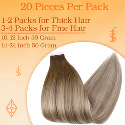 Full Shine Tape in Hair Extensions Human Hair 16 Inch Remy Hair Tape in Extensions 20 Pieces 50 Grams Tape in Real Hair Extensions Dark Roots Color 3