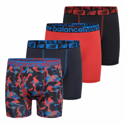New Balance Boys' 3.5 Underwear Performance Boxer Briefs (4 Pack) Team Red Thunderbolt Camo/Blue Graphite/Team Red/Black Larg ...