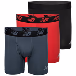 New Balance Mens 6 Boxer Brief Fly Front with Pouch, 3-Pack,BlackTeam RedThunder, X-Large (40-42)
