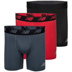 New Balance Mens 6 Boxer Brief Fly Front with Pouch, 3-Pack,BlackTeam RedThunder, X-Large (40-42)