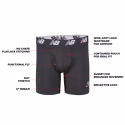 New Balance Men's 6"""" Boxer Brief 3-Pack  Blue/Deep Jade/Thunder  XLar