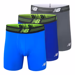 New Balance Men's 6 Boxer Brief Fly Front with Pouch 3-Pack Team Royal/Lead/Bolt Small