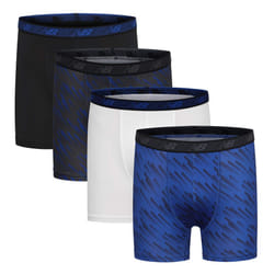 New Balance Boy's Performance Boxer Briefs 4-Pack  Black/Team Royal/White/Magnet Print  Medium