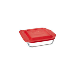 Pyrex Get Dinner Away Large Handle 8" x 8" Square Dish. Making it Easy to Monitor Casserole Cooking and Brownie Baking from a, 4, Red 8"