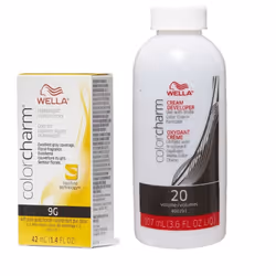 3.6oz) Wella Color Charm Haircolor 9G Soft Pure Golden Brown - 9G + Developer (Vol. 20