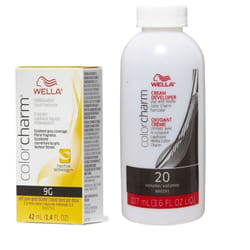 3.6oz) Wella Color Charm Haircolor 9G Soft Pure Golden Brown - 9G + Developer (Vol. 20