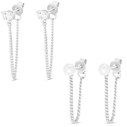 Amazon Essentials Pretty Silver Plated Front To Back Cubic Zirconia Drop Earring Set