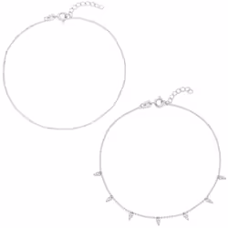 Amazon Essentials Sterling Silver Plated Diamond Cut Twisted Chain and Pave Stations Anklet Set 9"""" + 1"""" Extender
