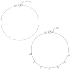 Amazon Essentials Sterling Silver Plated Diamond Cut Twisted Chain and Pave Stations Anklet Set 9"""" + 1"""" Extender