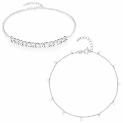 Amazon Essentials Sterling Silver Plated Cubic Zirconia Tennis and Stations Anklet Set 9"""" + 1"""" Extender