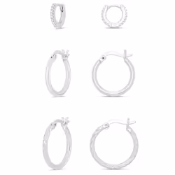 Amazon Essentials Silver Plated Cubic Zirconia Huggie Polished Hoop and Diamond Cut Hoop Earring Set