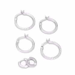 Amazon Essentials Silver Plated Cubic Zirconia Huggie  Polished Hoop and Diamond Cut Hoop Earring Set