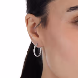 Amazon Essentials Silver Plated Cubic Zirconia Huggie  Polished Hoop and Diamond Cut Hoop Earring Set