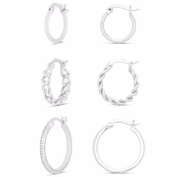 Amazon Essentials Silver Plated Cubic Zirconia Hoop Braided Hoop and Polished Hoop Earring Set