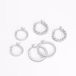 Amazon Essentials Silver Plated Cubic Zirconia Hoop  Braided Hoop and Polished Hoop Earring Set