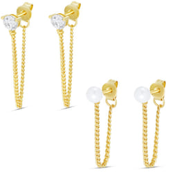 Amazon Essentials Pretty Gold Plated Front To Back Cubic Zirconia Drop Earring Set