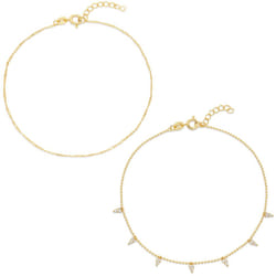 Amazon Essentials 14K Gold Plated Diamond Cut Twisted Chain and Pave Stations Anklet Set 9"""" + 1"""" Extender
