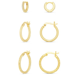 Amazon Essentials Gold Plated Cubic Zirconia Huggie  Polished Hoop and Diamond Cut Hoop Earring Set